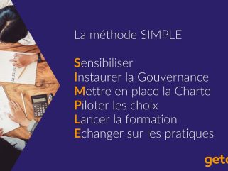Textes sur fond bleu décrivant l'acronyme S.I.M.P.L.E de la méthode SIMPLE getalearn